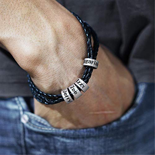 Mens Leather Bracelets with 1-8 Engraved Beads Name, Custom Name Braid Bracelet Personalized Men's ID Bracelet for Dad, Grandpa3