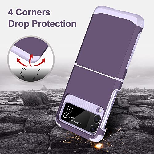Image of SAMONPOW for Samsung Galaxy Z Flip 4 Case, Z Flip 4 Case with Upgraded Hinge Protection Dual Layer Hard PC Soft TPU Bumper Full Body Shockproof Flip 4 Phone Case for Galaxy Z Flip 4 5G (Purple)