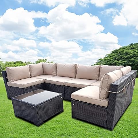 AZRBOPO 7 Piece Modular Rattan Garden Sofa Set Cover