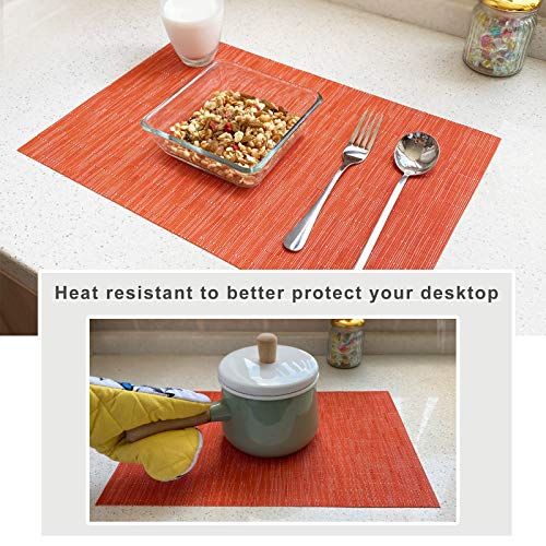Image of Placemats Set 0f 6 Bamboo Braided Vinyl Placemat，Heat Insulation and Stain Resistant Table mats for Hotel Home Dining Kitchen Restaurant，Table Dining Table Mat，Easy to Clean (Orange, 6)