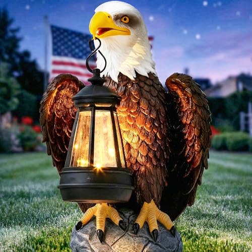 YDKOJGW American Bald Eagle Garden Statue with Solar Light Outdoor Decor Sculpture Perfect for Patio Yard Porch Balcony Distinctive Bald Eagle Home Decor 250 Anniversary USA Gift for Men Father