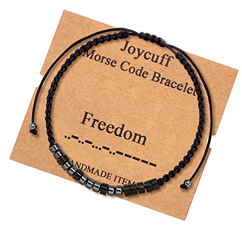 Image of JoycuFF Freedom Morse Code Bracelets for Women Funny Inspirational Gifts for Mom Daughter BFF Handmade Secret Message Motivational Encouragement Empowerment Jewelry