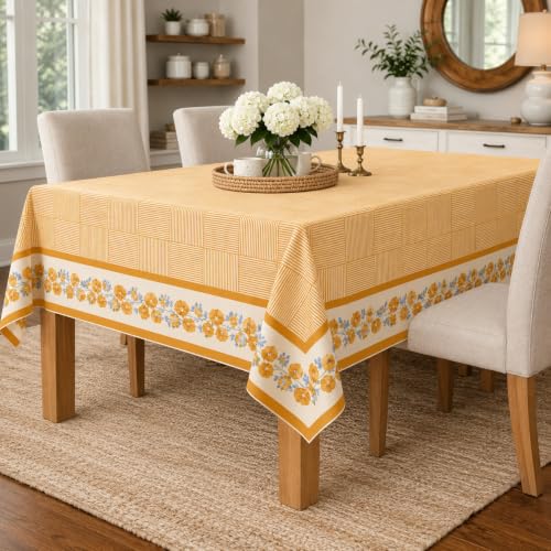 Image of STITCHNEST Cotton Slub Table Cover for 6 Seater Dining Table|54 x 78 Inches, Digitally Printed|Durable, Washable & Fade-Resistant Fabric