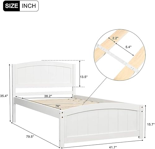Miniatura 2 de Cama de plataforma de madera marco de cama individual Rockjame con cabecero estribo y soporte de 10 listones de madera aspecto duradero y agradable