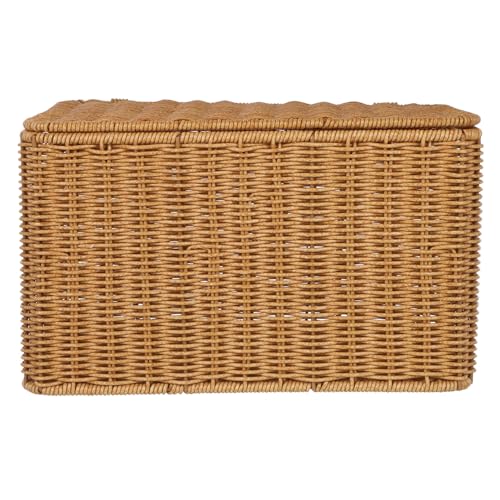 TOGEVAL 編み込み収納バスケット 蓋付きワイヤーフレーム付き 多目的衣類おもちゃ整理かご ア収納ラック クローゼット用デスクトップオー