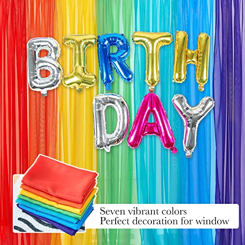 Pony Dance 7 Pieces Rainbow Voile Drapes - Bright Colorful Sheer Curtains As For Backdrop Curtains For Kids,Red,Orange,Yellow,Green,Cyan,Blue,Purple,63 Inch Length #TOP4