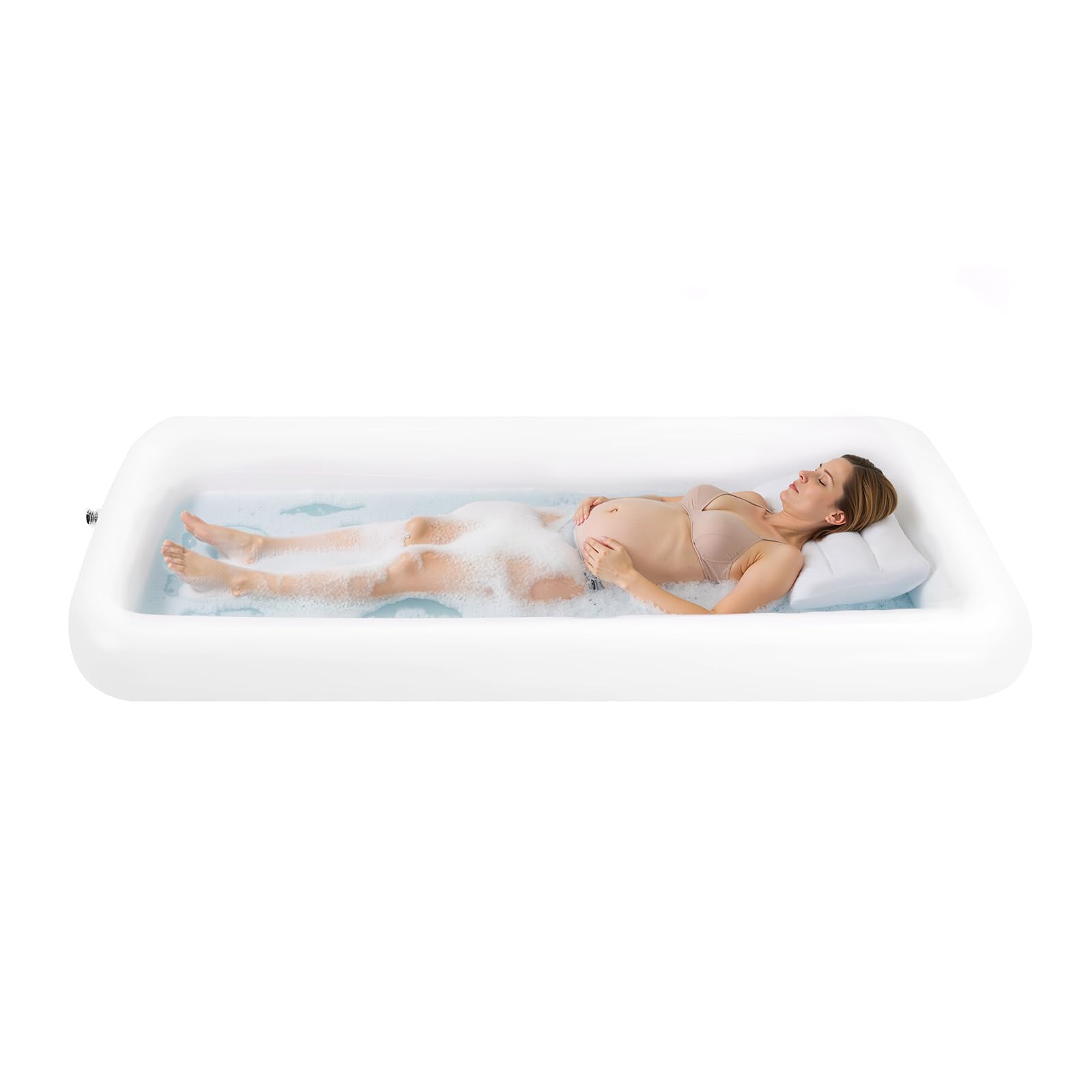 Bañera hinchable de 195 x 90 cm, bañera plegable de PVC en cama con bomba de aire eléctrica de 130 W, bolsa de agua de 10 l, ducha y almohada para el cuidado del hogar