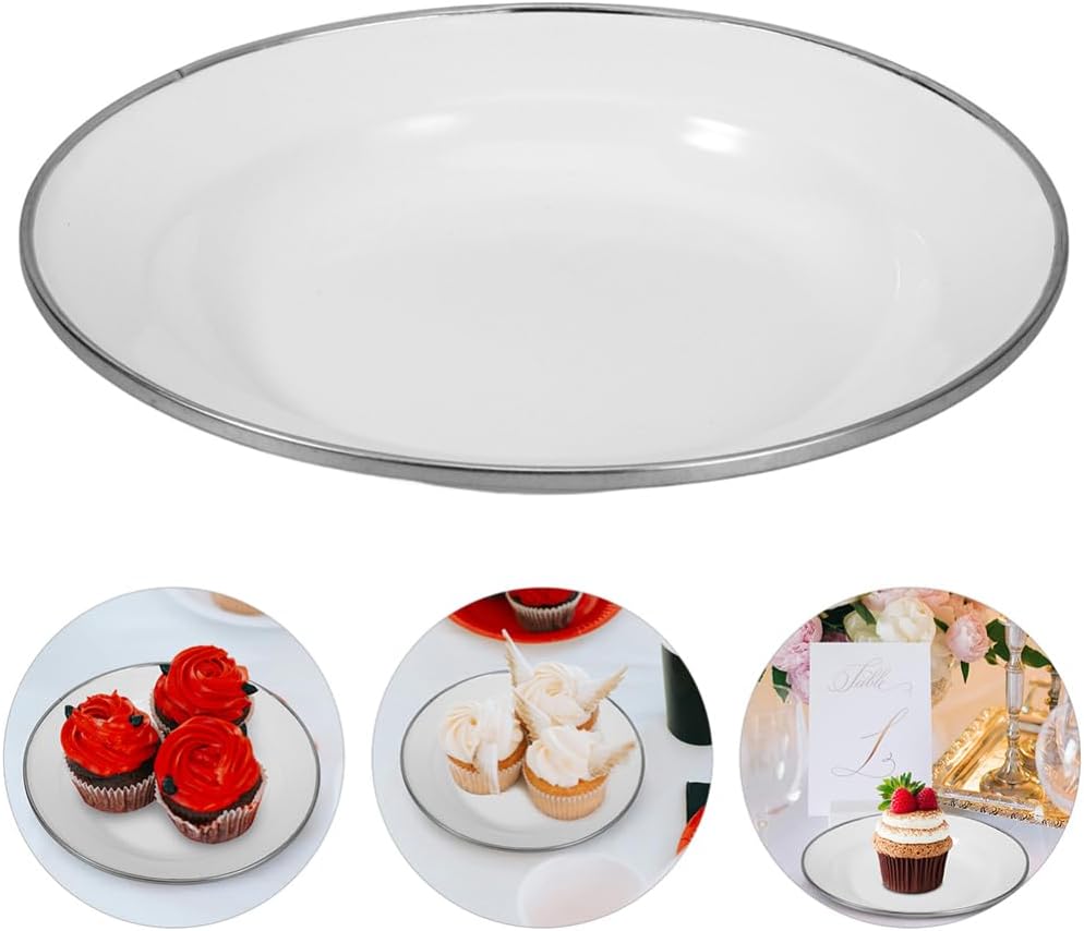 Cabilock 4pcs Vintage Enamel Plate Enamelware Plates for Appetizers Fruits Desserts Easy to Clean Retro Design for Dining Entertaining