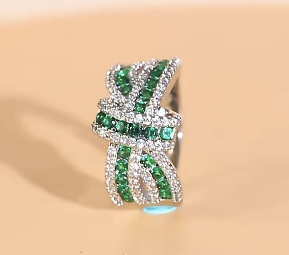 Bague zircons verts blancs entrelacée cadeau d'anniversaire - 2