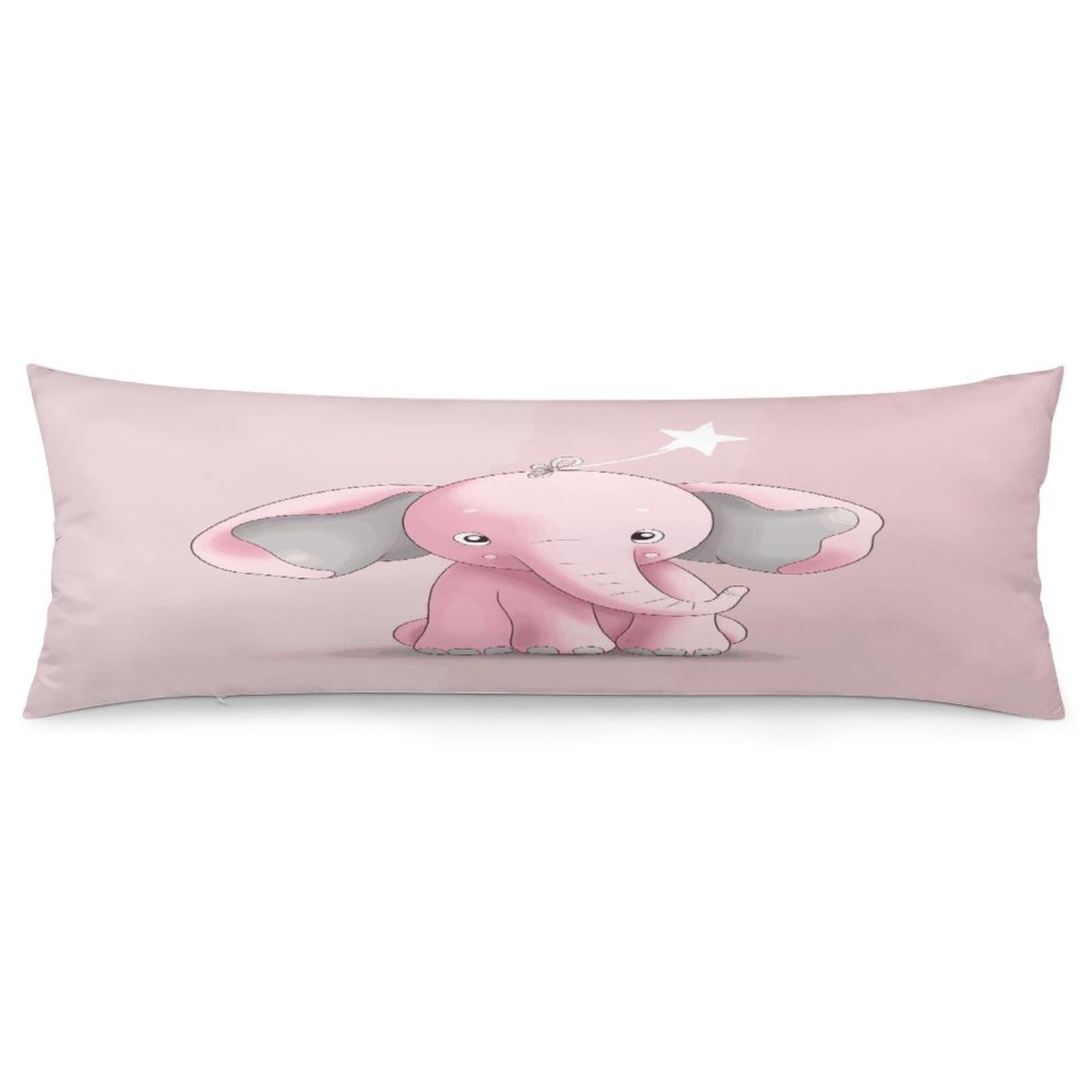Pink Elephant Pillowcase Decorative Long Body Pillow Case Soft Breathable Body Pillow Cover Modern Large Pillowcase Cute Body Pillow Pillowcases for Bedroom Couch 18.9 X 53 Inch