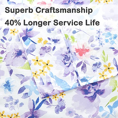 Image of Mooreeke Floral Full Sheets, Soft Breathable Microfiber Vintage Printed Bed Sheet Set, Deep Pocket Non-Slip Fitted Sheet Included, Purple Flower Pattern