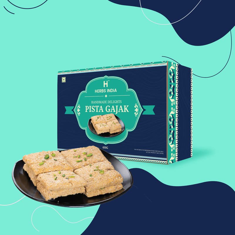 Image of HERBS INDiA Pista Gazak Rajasthani Homemade 400g | Gajjak | Jaggery Sweets | Til Gazzak | Sesame Chikki Snacks | No Added Preservatives and Colours|for Any Occasion