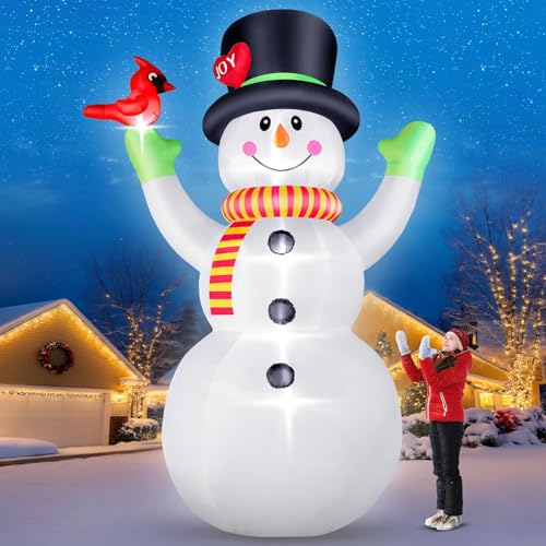 FunFanso 12 FT Christmas Inflatable Snowman with Bird, Blow Up Outdoor Decorations Built-in Bright LED Light, Giant Blow Up Snow Man Wear Magic Hat Holiday Yard Garden Patio Mall Display Hall Decor