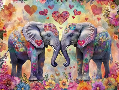 Pintura por numeros adultos 60x80cm de elefante con flor kit DIY con pinceles y lienzo 0F-104