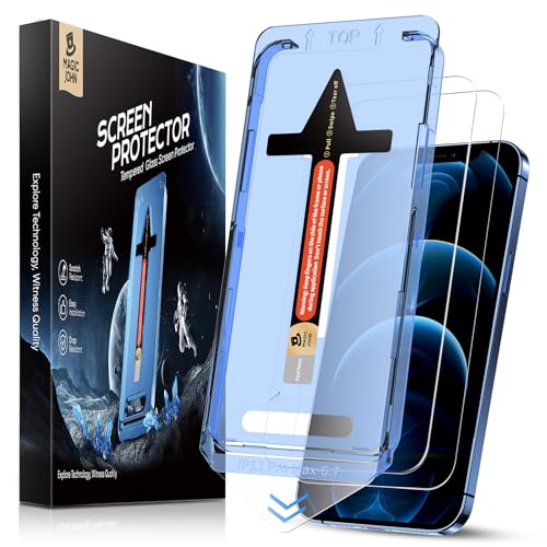 MAGIC JOHN 2 Pack for iPhone 12 Pro Max 6.7 inch Tempered Glass Screen Protector Auto Dust-Elimination Installation Bubble Free HD Clear Easy Installation
