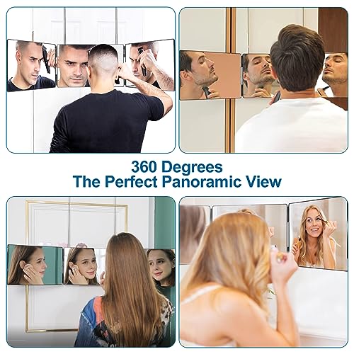 3 Way Trifold Haircut Mirror, 360 Degree Mirror For Hair Cutting, Shaving, Grooming, Hair Styling, Dye Hair And Makeup With Adjustable Height Brackets, Portable For Travel, Bedrooms, Bathroom (Black) #TOP5