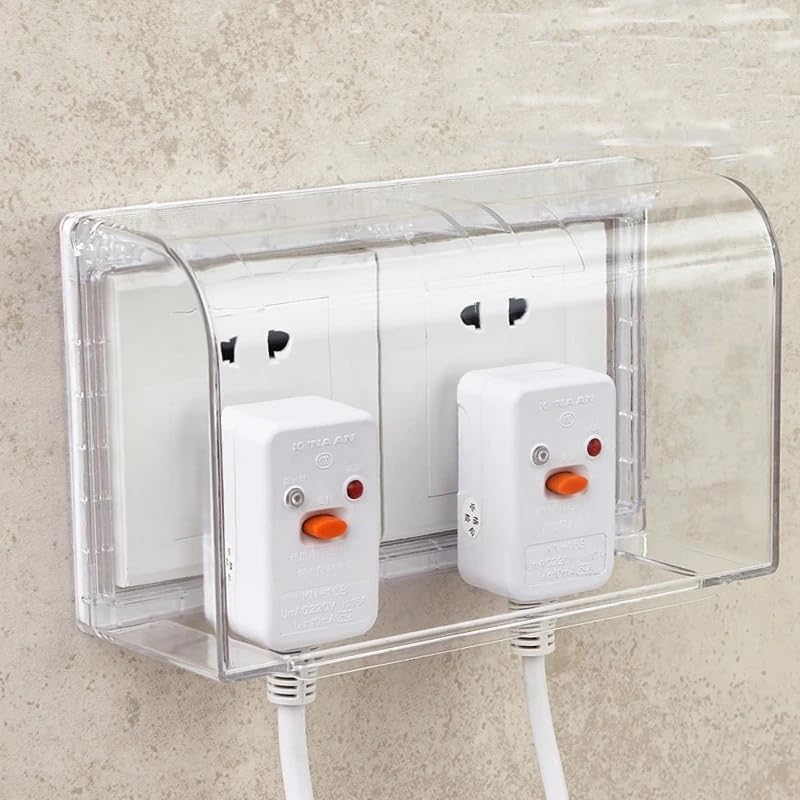Image of Electrical Socket Cover Shell Outdoor Electrical Outlet Outdoor Receptacle Covers Weatherproof Outlet Cover Clear Wall Protector Case Fingerboard Household. (double - size(18.8x11x3.2cm)