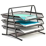 Ubyhome 3 Trays Paper Organizer with Handle, Letter Tray Desktop Organizer File Storage, Office Organizer & Stacking File Holder, Paper Tray Organizer for Home, Office Supplies, School, Black