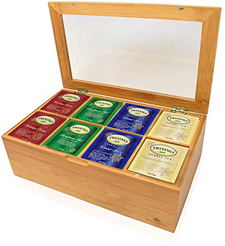 Twinings Holiday Variety Tea Bag Gift Sampler Basket Assortment Box, Peppermint Cheer, Holiday Berry, Christmas Tea, Winter Spice Gift for Family, Friends, Coworkers- With Bamboo Box (40 Count)