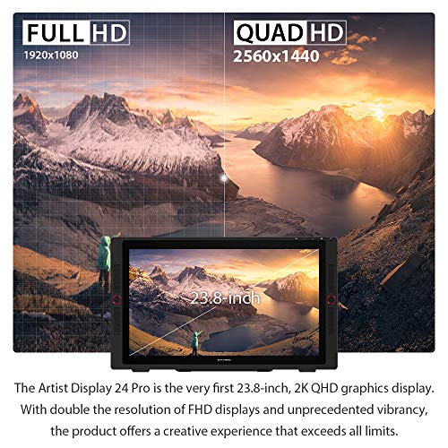 Image of XP-Pen Artist 24 Pro 23.8-inch 2K QHD Drawing Display Monitor with Two Red Dials and 20 Express Keys & Battery-Free Tilt Supporting Stylus