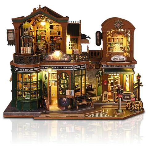 DIY Miniature Kit with LED Light - Wooden Bookshop Model for Teens & Adults, Easy Assembly Craft Gift, Perfect for Display, Hobbies, and Stress Relief Cover