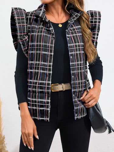 Tankaneo Womens Plaid Puffer Vests Ruffle Sleeveless Lightweight Quilted Vest Fall Winter Padded Gilets Coats - image 4