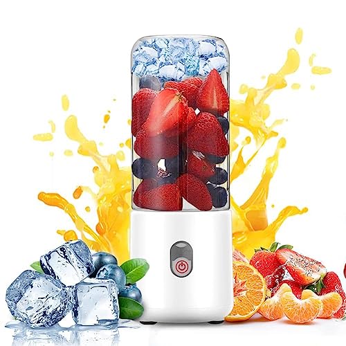 Xspring Portable Blender 500 ML Personal Blender for Smoothie Fruit and Milk Shakes USB Rechargeable Battery Mini Mixer with 6 Blades Blender Bottles for Travel Home Office Gym (White)