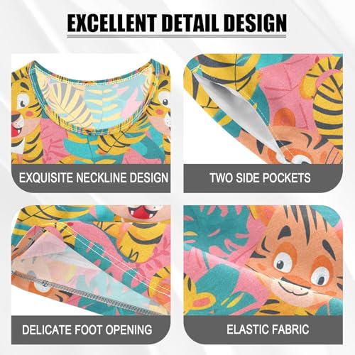 ALAZA Tiger Palm Leaf Pajamas Short Sleeve 2 Piece Sleepwear Top and Bottom Pajama Set Unisex4