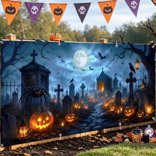 Image of Halloween Garage Door Decorations 6 x 13 ft, Cemetery Cover