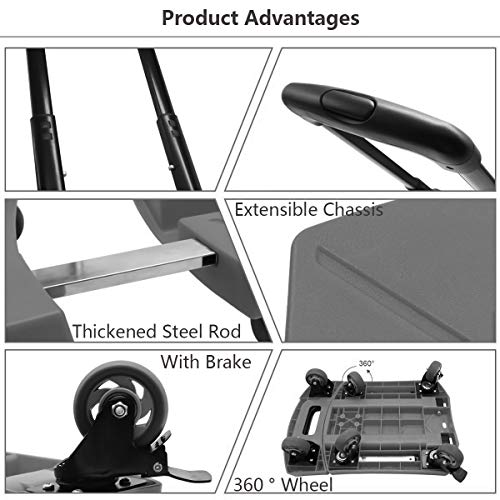 image for BRIGHTSHOW Folding Hand Truck + 3inch 6 Wheel-roate Rubber Tires + Bre