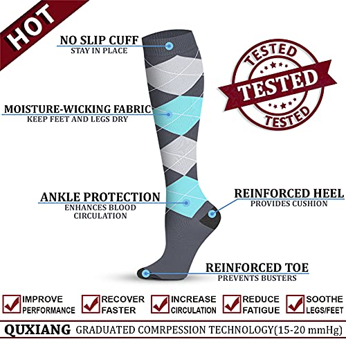 Image of QUXIANG Copper Compression Socks for Women & Men Circulation (8 Pairs) - Best for Running Athletic Cycling - 15-20 mmHg