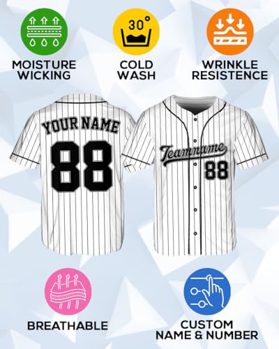 Custom Stripe Baseball Jerseys - Personalized Pinstripe Softball Shirts for Men, Women, Boys, and Girls - Customized Team Uniforms for Sports Fans, Teams, Events, Gifts - Add Your Name, Number, Logo