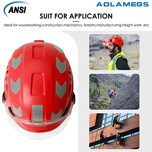 Aolamegs Osha Approved Safety Hard Hat - Ansi Z89.1 Red Construction Hardhats With Visor,Reflecive Lightweight Vented Abs Work Helmet For Men Women Industrial Construction, 6-Point Suspension Hats #TOP7