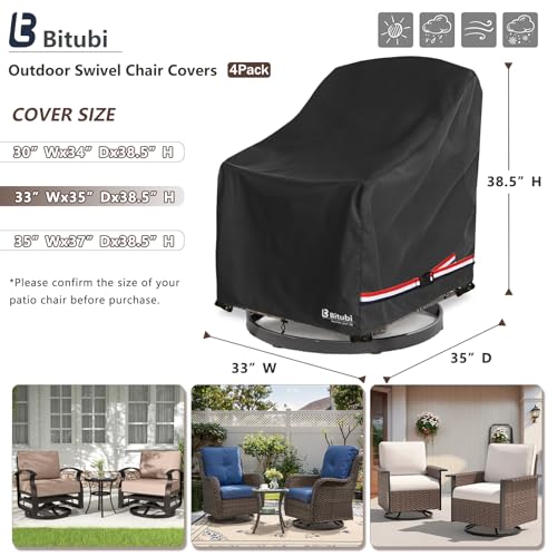 Image of Bitubi Waterproof 4 Pack Outdoor Swivel Chair Cover for Patio Chair Size Up to 33W x 35D x 38.5H inch,Outdoor Lawn Patio Furniture Covers (Black)