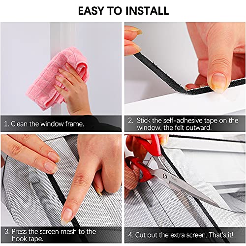 4 Stück Insektenschutz Fenster, SITAKE Aktualisierung Insektengitter Fenster 1,5m x 2,0m mit 4 Rollen Selbstklebendem Klettband, Fliegengitter-Netze, Fliegengitter für Fenster (1,5m x 2,0m, Schwarz)