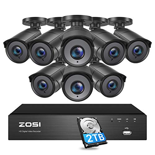 ZOSI Ultra HD 4K Home Security Camera System Outdoor Indoor, H.265+ 8 Channel CCTV DVR with 8 x 4K (8MP) Surveillance Bullet Camera Weatherproof, 150ft Night Vision, 2TB Hard Drive, Remote Access