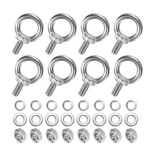 M METERXITY 8-Sets Stainless Eyebolt M10x20mm Shoulder Lifting Eye Bolt with Nuts Washers Male Screw Thread Ring Shoulder Eye Bolts Length 0.79 Inch for Suspending/Fastening