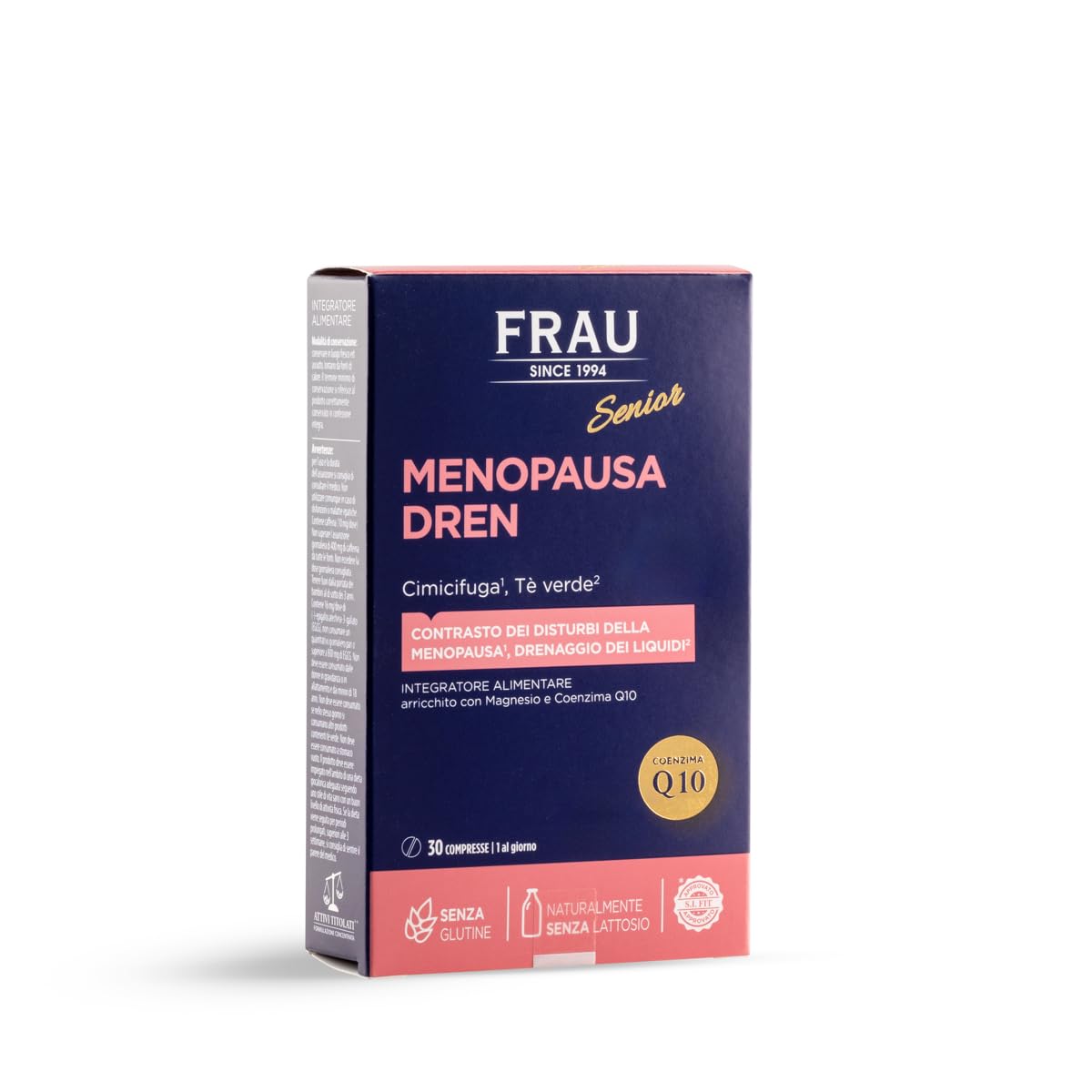 FRAU Senior, Menopausa Dren, Integratore Menopausa che favorisce il rilassamento, Integratore drenante che mantiene l'equilibrio del peso, 9 Confezioni x 30 Compresse, Senza glutine