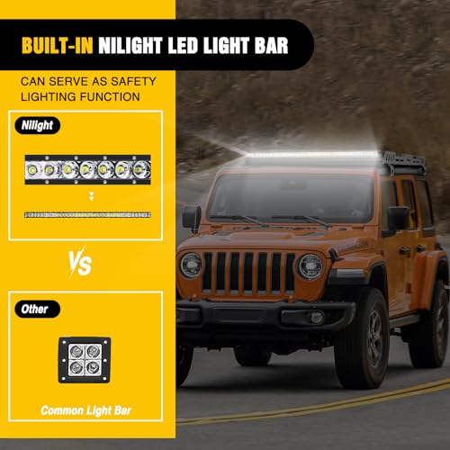 Image of Nilight Roof Rack Cargo Basket with LED Light Bar Compatible with 2007-2026 Wrangler JK JL Unlimited & Gladiator JT 4 Door Hardtop, JKU JLU Luggage Rooftop Storage Carrier