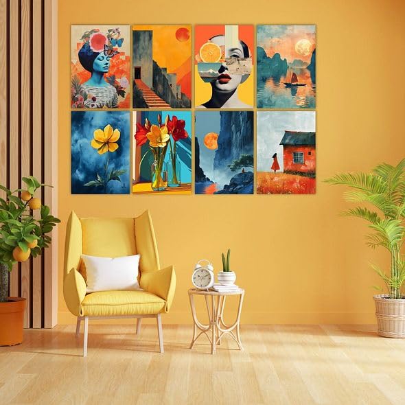 Image of CVANU Aesthetic Beautiful Girl & Flower Design Picture Printed 8pcs Wall Art Collage Kit Posters With Glue Dot Tape for Living Room| Office| Bedroom| Office| Walls Decorative Item (8.2inch X 11.6inch) 371