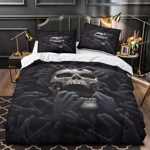 Parure de lit microfibre résistante 140x200 cm avec imprimé skull 3D - 2