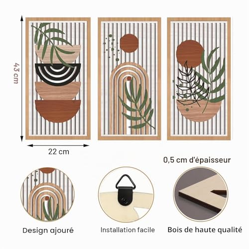 Set 3 Sculptures Murales Boho Bois Découpe Laser Yixuan