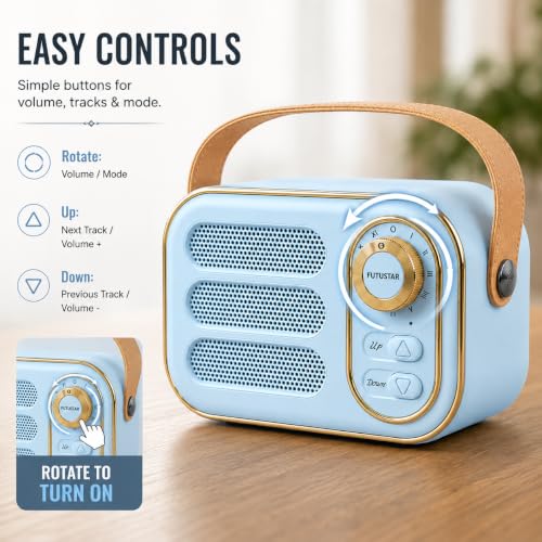 Image of Fire turtle Vintage Bluetooth Wireless Speaker | 10W RMS Loud Sound | Retro Design with Type-C Charging, 8H Battery Backup, USB & AUX Input, Portable Home & Outdoor Speaker (SkyBlue)