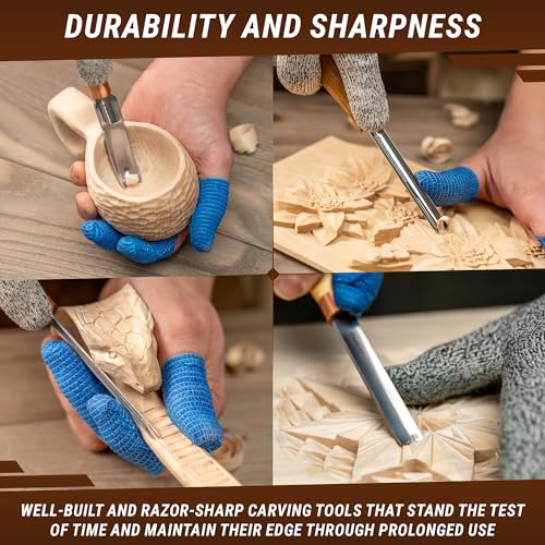 BeaverCraft Wood Carving Gouges Chisels Kit SC01 - Wood Spoon Carving Chisel Set - Whittling Tools Includes Radial Gouges, Flat Chisel, Bent Gouge, Leather Strop & Rolling Pouch - Image 3