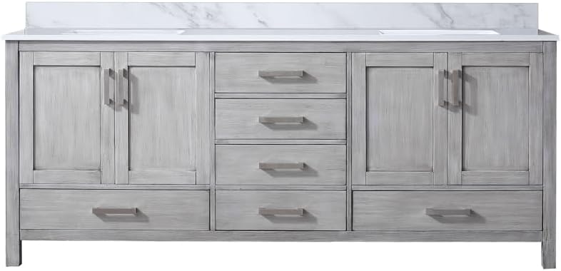 Jacques 80 in. W x 22 in. D Distressed Grey Double Bath Vanity and Carrara Marble Top