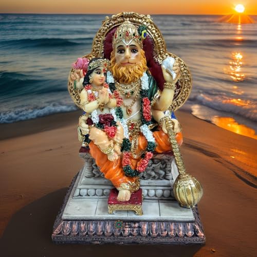 Image of Marble Narasimha with Prahlad Idol Murti | Handcrafted Decorative Statue for Home Temple, Living Room, Office Desk, Spiritual Gift (14 CM), Multicolor