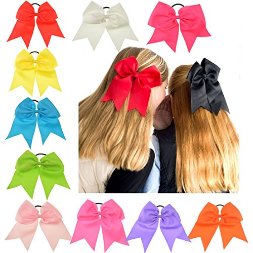 10pcs Big Hair Cheer Bows, Jmkcoz 7.5" Hair Bows Hair Ties Fashion Headbands Hair Clips Ponytail Holder