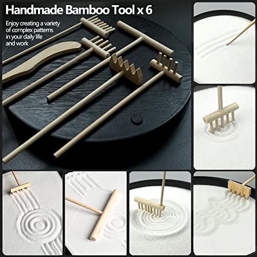 Zen Garden for Desk Japanese Zen Garden Kit 8 Inch Large Round with 6 Sand Rake and Accessories Tray Mini Desktop Zen Decor for Home Office Gift Therapy Relaxation Meditation