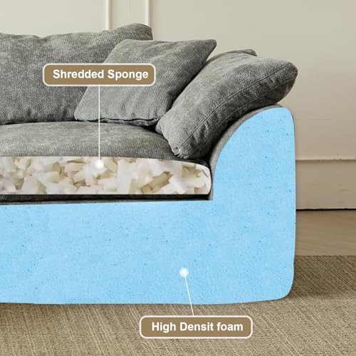 Image of Cloud Couch Sectional for Living Room, Modular L Shaped Boneless Sofa with Chaise, Compressed No Assembly Couch, Deep Seat Chenille Upholstered Convertible Sofa Bed (Grey)