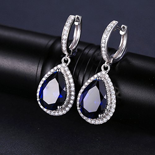 JewelryPalace Luxury Pear Cut 12.4ct Created Blue Sapphire Halo Dangle Earrings for Women, 14k Gold Plated 925 Sterling Silver Earrings, Gemstone Earrings Jewelry Sets - Image 3